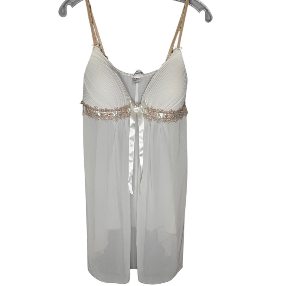 Linea Donatella Ivory Lace Babydoll Chemise XL Bridal Sheer Chiffon Lingerie